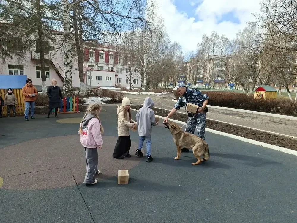 Кинолог отдела МВД России по Бугульминскому району совместно с представителем Общественного совета проводят профилактические беседы в детских садах на тему безопасности и правил поведения при встрече с бродячими собаками Кинолог отдела МВД России по Бугульминскому району совместно с представителем Общественного совета проводят профилактические беседы в детских садах на тему безопасности и правил поведения при встрече с бродячими собаками