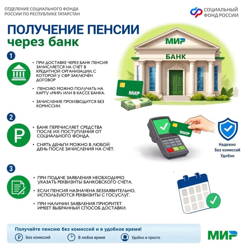 Пенсионер может самостоятельно выбрать удобный способ получения пенсии — через почту или через банк Пенсионер может самостоятельно выбрать удобный способ получения пенсии — через почту или через банк