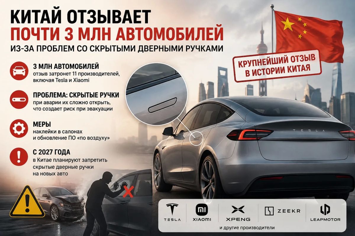 Китай отзывает почти 3 млн автомобилей из-за дверных ручек
