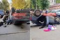Водитель KIA перевернулся на крышу в казанском дворе, врезавшись в авто