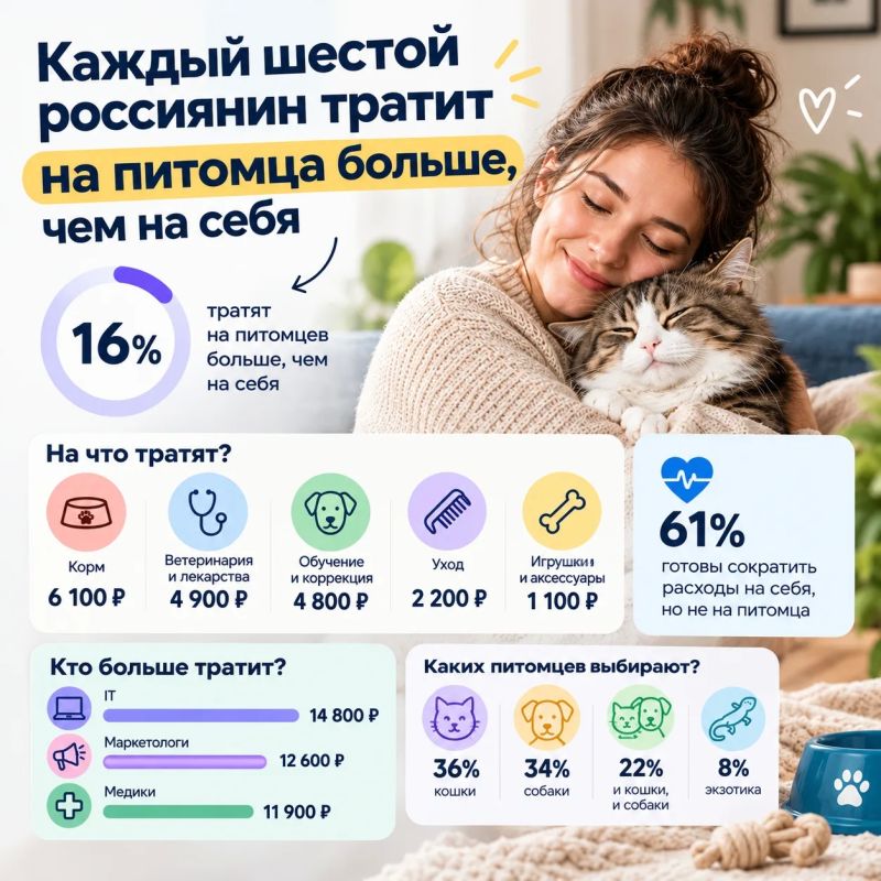 Каждый шестой россиянин тратит на питомца больше, чем на себя
