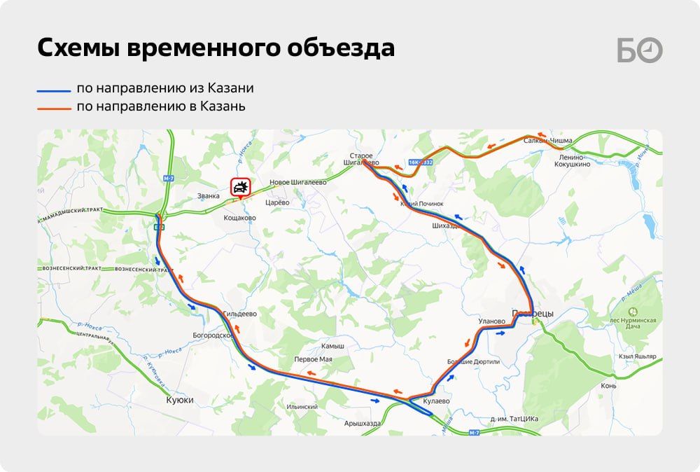 Как объезжать участок трассы «Казань — Шемордан» в районе села Кощаково объяснили в администрации района