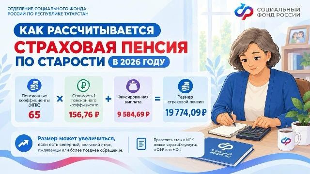 Инфографика: Как рассчитывается страховая пенсия по старости в 2026 году