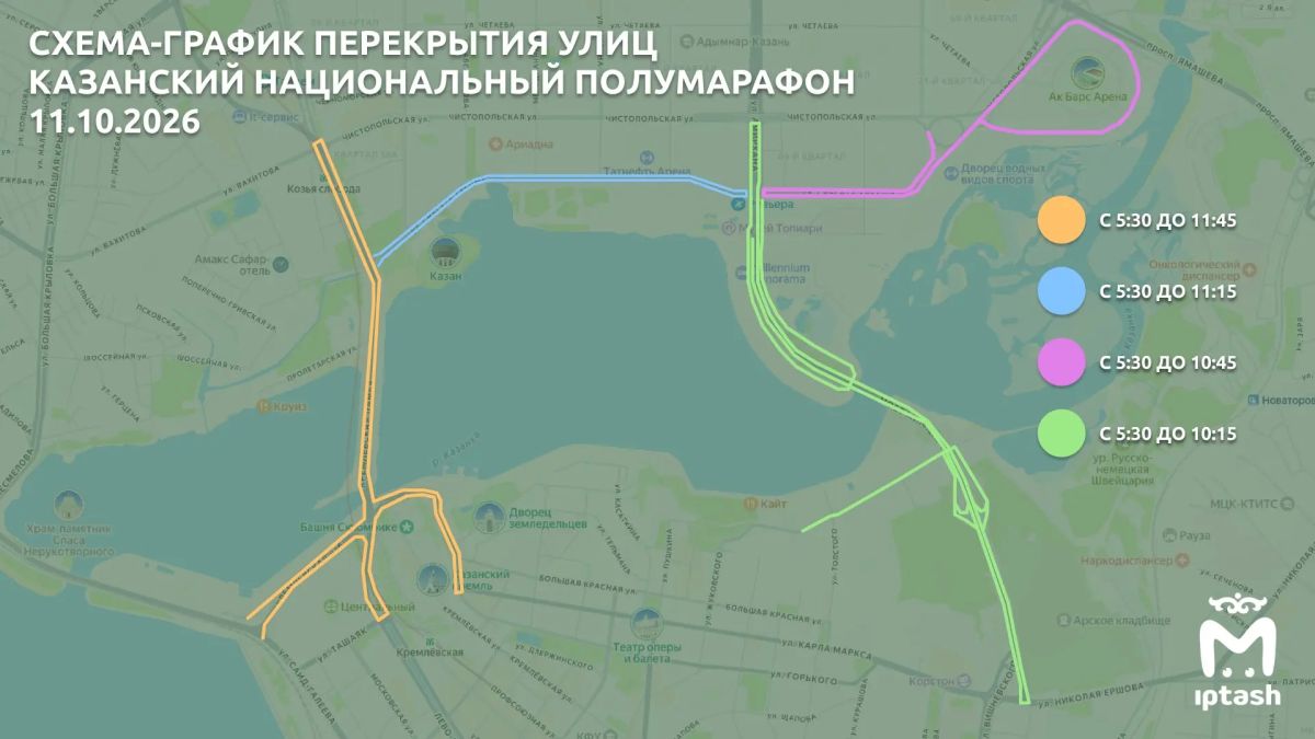Центр Казани и Ново-Савиновский район перекроют 10 и 11 октября — в городе пройдёт Казанский национальный полумарафон
