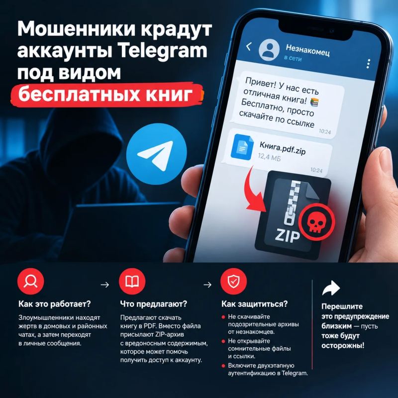 Мошенники крадут аккаунты Telegram под видом бесплатных книг