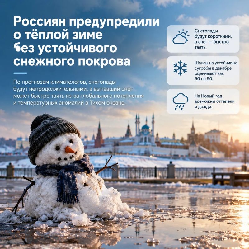 Россиян предупредили о тёплой зиме без устойчивого снежного покрова