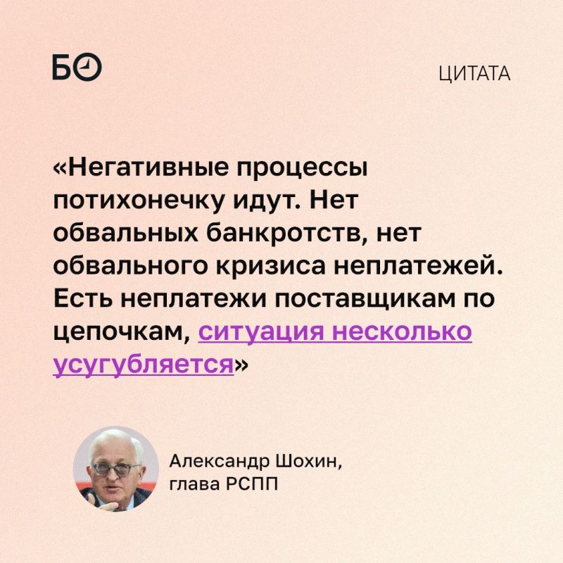 Бизнес-омбудсмен Александр Шохин заявил о «негативных процессах» в экономике