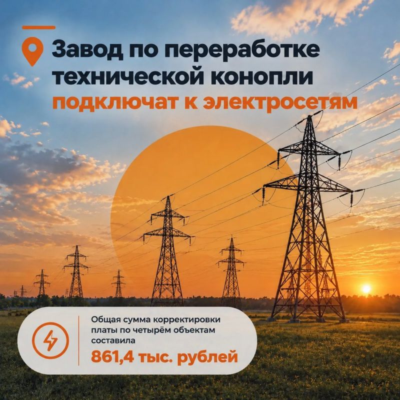 Завод по переработке технической конопли подключат к электросетям