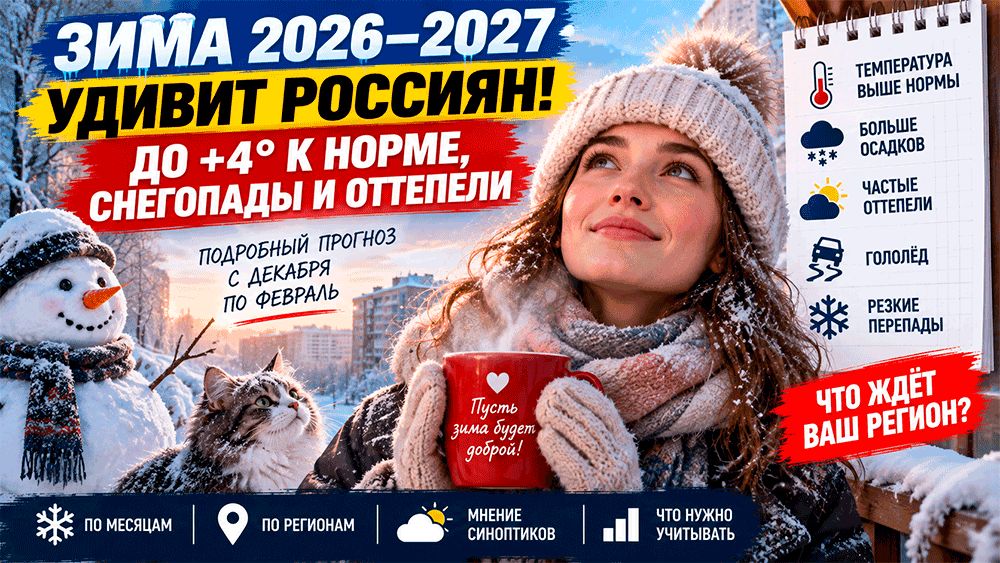 Тёплая, но снежная: какой может стать зима 2026–2027 в России