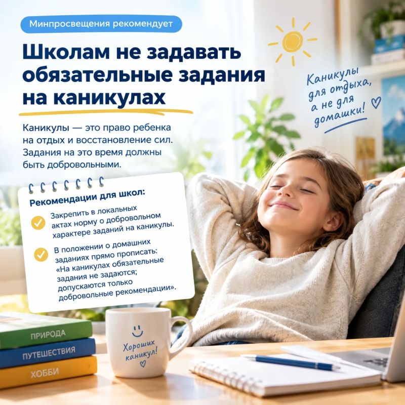 Школам рекомендовали не задавать обязательные уроки на каникулах