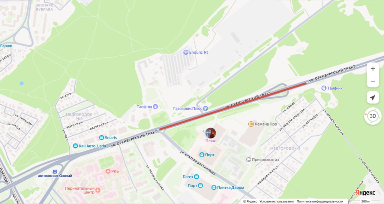 В Казани до 9 ноября ограничат движение на участке Оренбургского тракта от улицы Братьев Батталовых до улицы Шамиля Каратая